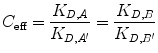 $$ C_{\text{eff}} = \frac{{K_{D,A} }}{{K_{{D,A^{\prime } }} }} = \frac{{K_{D,B} }}{{K_{{D,B^{\prime } }} }} $$