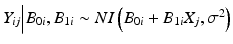 
$$ {Y}_{ij}\Big|{B}_{0i},{B}_{1i}\sim NI\left({B}_{0i}+{B}_{1i}{X}_j,{\sigma}^2\right) $$
