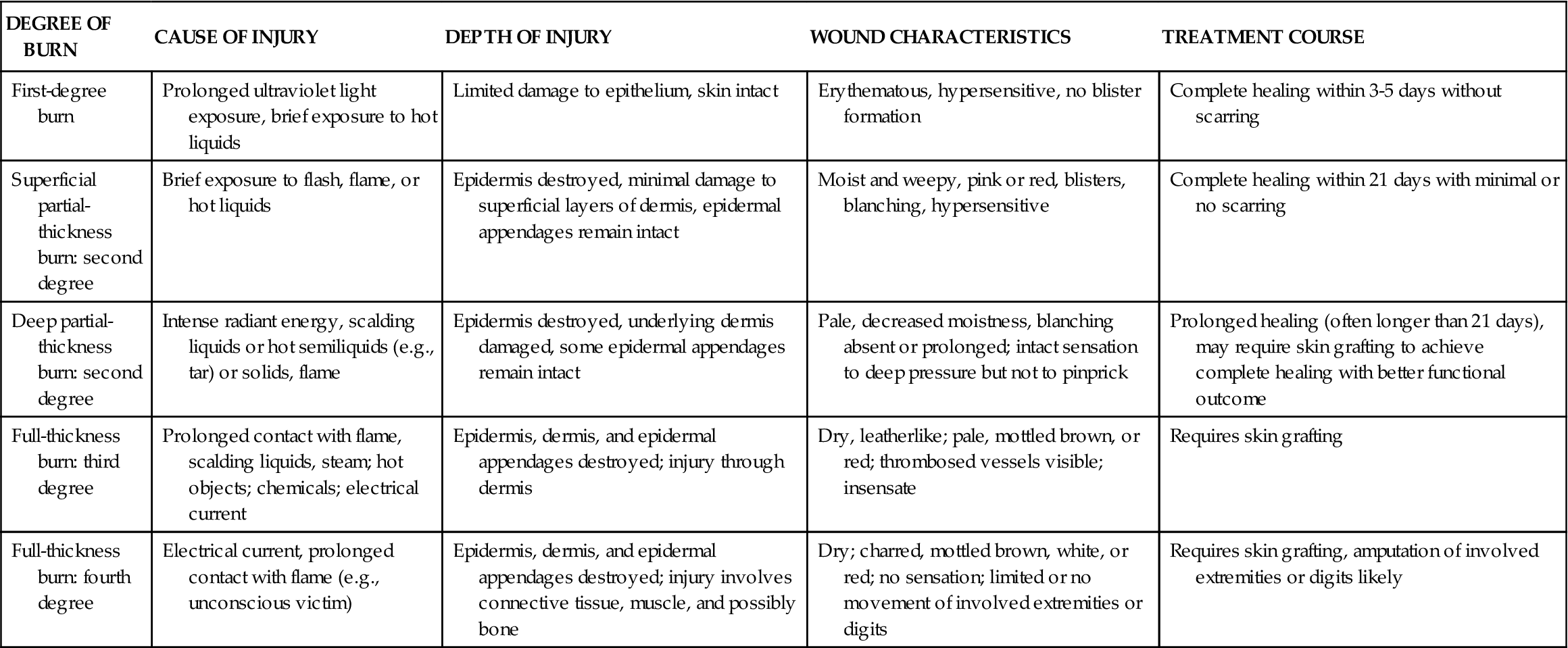 Burn Classification Chart