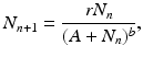 
$$ \displaystyle{ N_{n+1} = \frac{rN_{n}} {(A + N_{n})^{b}}, } $$
