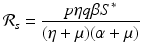 
$$\displaystyle{\mathcal{R}_{s} = \frac{p\eta q\beta S^{{\ast}}} {(\eta +\mu )(\alpha +\mu )}}$$
