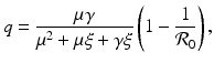 
$$\displaystyle{q = \frac{\mu \gamma } {\mu ^{2} +\mu \xi +\gamma \xi }\left (1 - \frac{1} {\mathcal{R}_{0}}\right ),}$$
