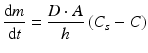 $$ \frac{\mathrm{d}m}{\mathrm{d}t}=\frac{D\cdot A}{h}\left({C}_s-C\right) $$