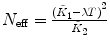 
$$ {N_{\mathrm{ eff}}}=\frac{{{{{({{\tilde{K}}_1}-\lambda T)}}^2}}}{{{{\tilde{K}}_2}}} $$
