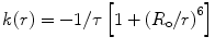 
$$ k(r)=-1/\tau \left[ {1+{{{({R_{\mathrm{ o}}}/r)}}^6}} \right] $$
